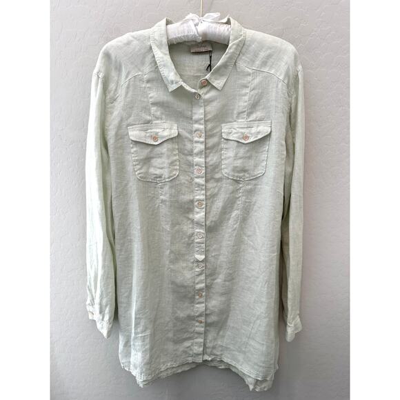 WRAP LONDON | 100% Linen Long Sleeve Button Down Shirt Mint Green NWT | Size 10 - Picture 1 of 8